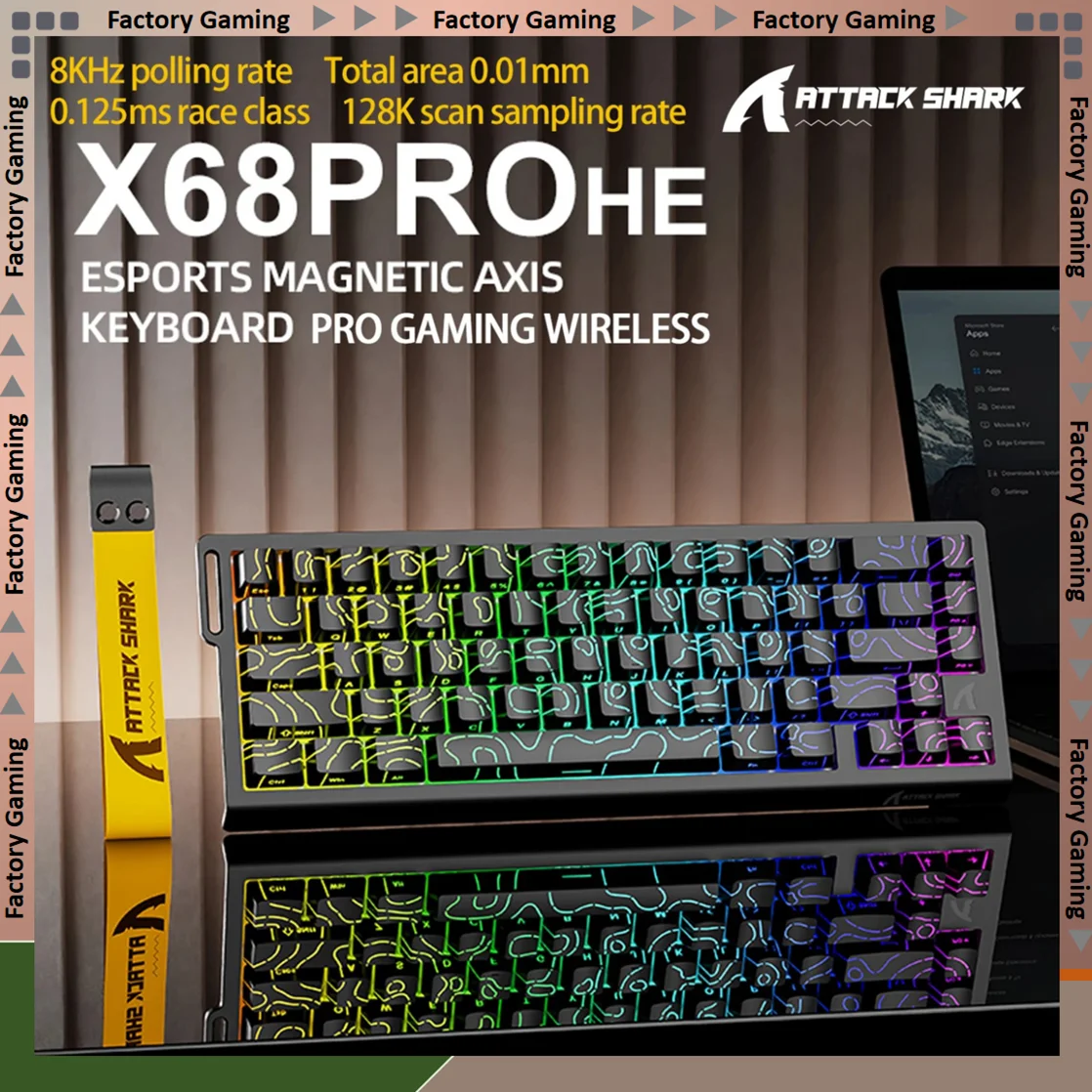 

ATTACK SHARK X68PROHE Esports magnetic axis keyboard have 8KHz polling rate,0.125ms rate class,128K scan sampling rate,tri-mode
