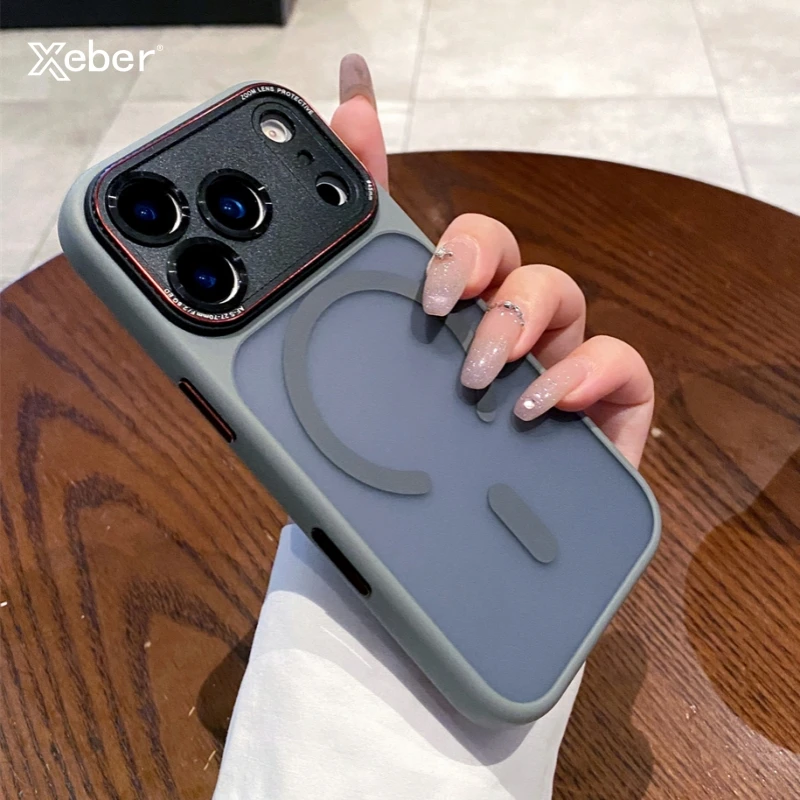 Luxuriöse magnetische Kamera-Stoßstangen-Schutzhülle für iPhone 17, 16, 15, 14, 13, 12, 11, Pro Max Plus, kabelloses Laden, harte, klare Abdeckung