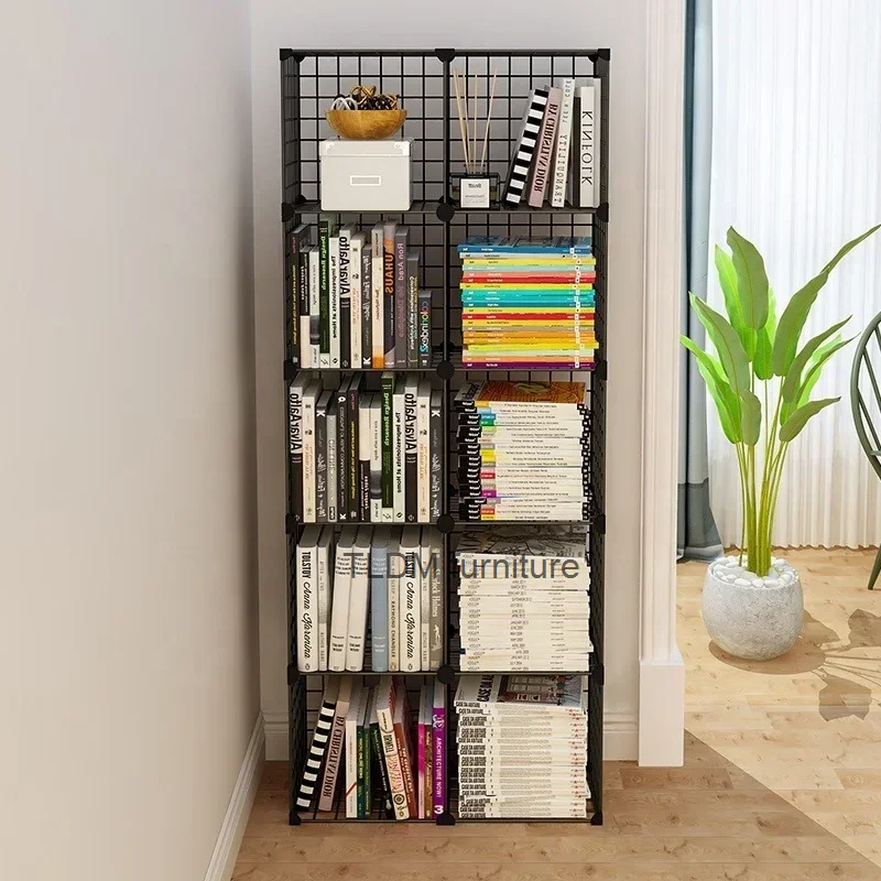 

High Quality Bookshelf Grids Wire Display Storage Cabinet Stand Metal Cube Living Room Bookcase Steel Etagere Modular Furniture