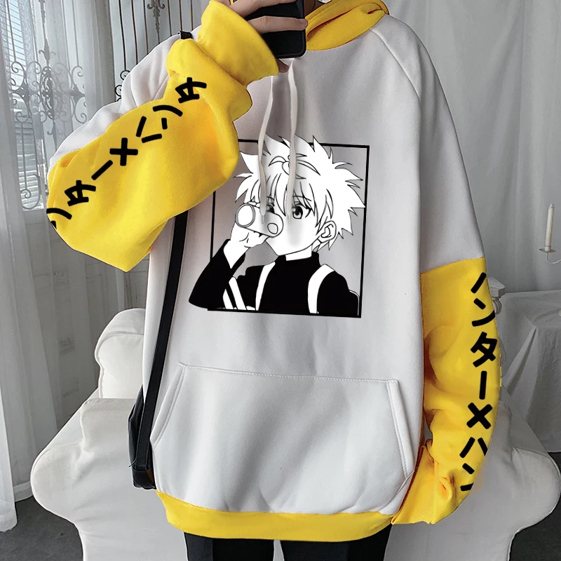 Hot Japanese Anime Hunter X Hunter Killua Zoldyck Harajuku Hoodie Men Clothing Manga HXH Graphics Oversized Patchwork Sweatshirt