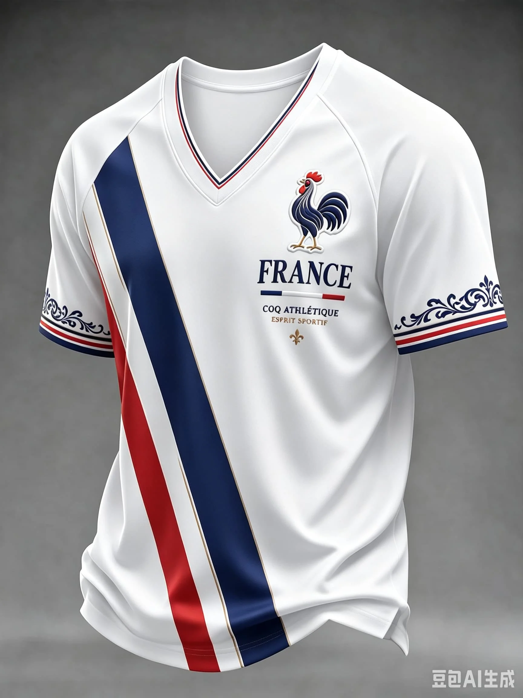 2026 New White France National Team Soccer Jersey Gallic Rooster V Neck Short Sleeve Football T-Shirt  Fan Sport Training Top view 2