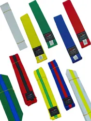 ATN NTN WTF ATA WORLD TAEKWONDO FEDERATION Belts Striped, Yellow Green White Blue Red , Junior Intermediate Advanced Processing