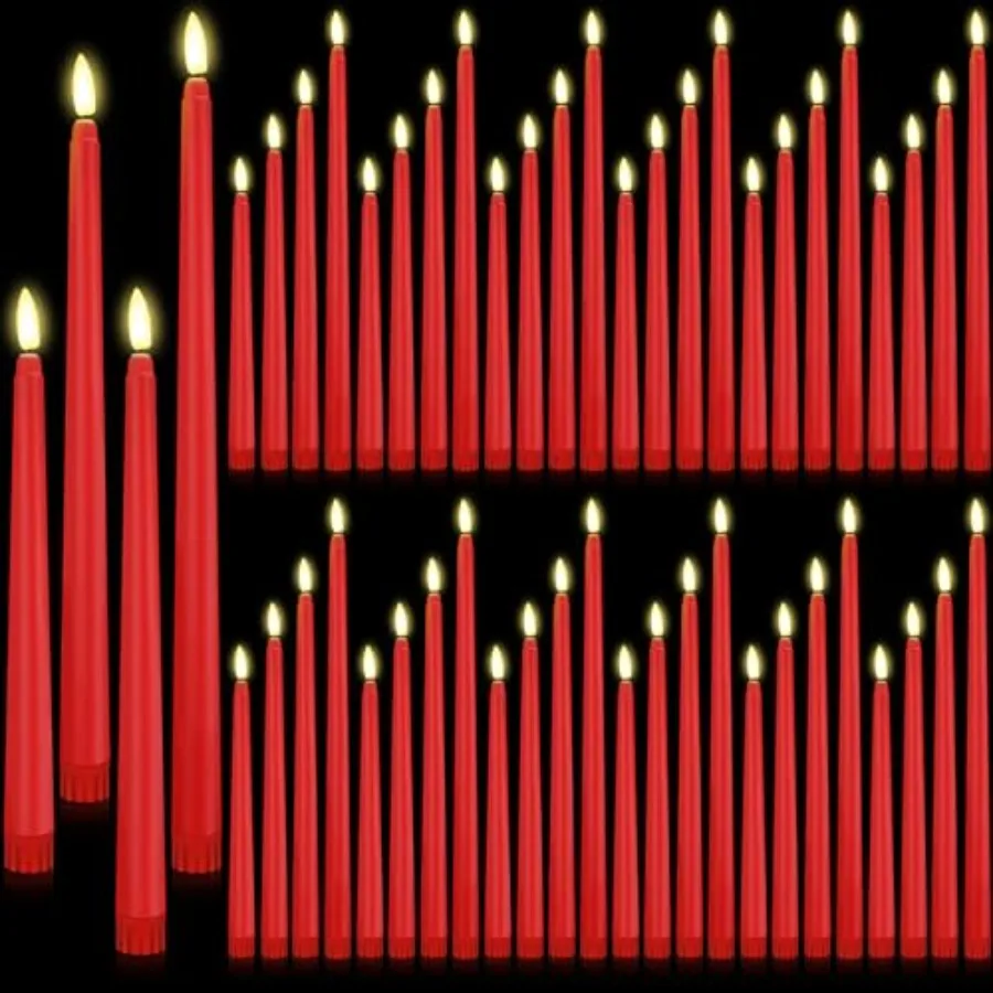 

48 шт. беспламенных светодиодных свечей-конусов на батарейках, 4 размера: 8.5'', 9.65'', 10.83'', 12.8'', беспламенные свечи-подсвечники с эффектом мерцания