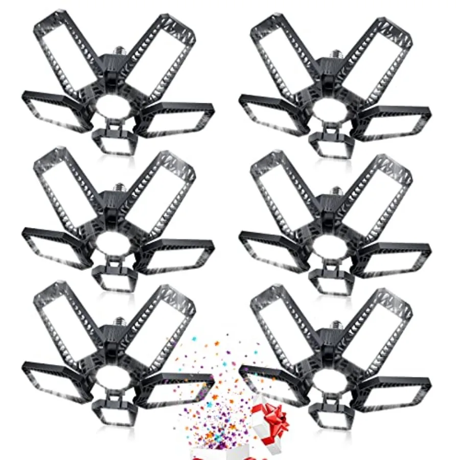 Garage Lights - 0W 000LM 500K Screw in LED Garage Lights 5+ Deformable Panels for Basement, Workshop, Attic, E/E7, Black