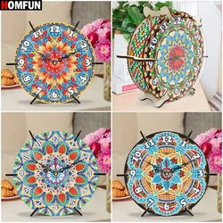 HOMFUN 5D DIY Crystal Diamond Painting Wooden Handmade Mandala Clock Kits,Art Mosaic Diamond Embroidery, Home Decoration Gift