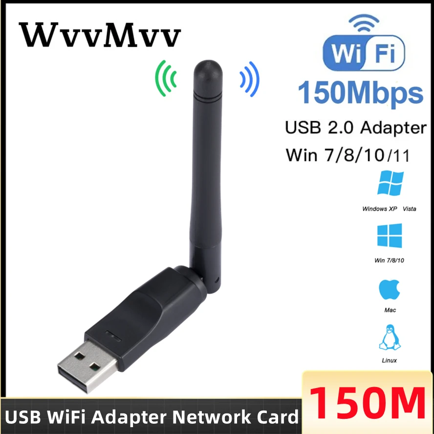 150Mbps MT7601 Mini USB WiFi Adapter Wireless Network Card 802.11 b/g/n Antenna Signal Receiver LAN Dongle for PC Laptop Windows