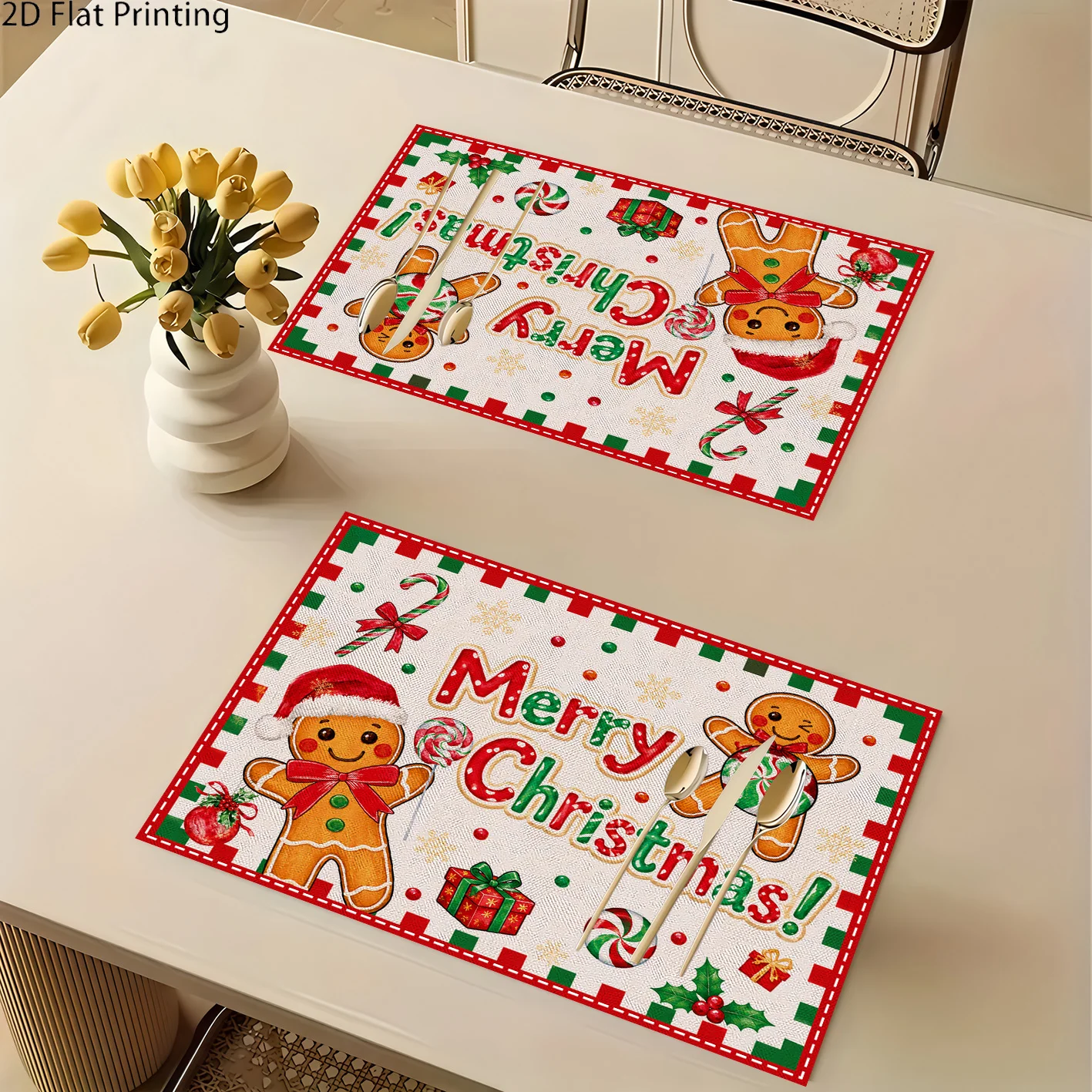 4pcs, Christmas Gingerbread for Man Placemat Set | Cartoon Sweet Christmas Style | Winter Christmas Limited Edition