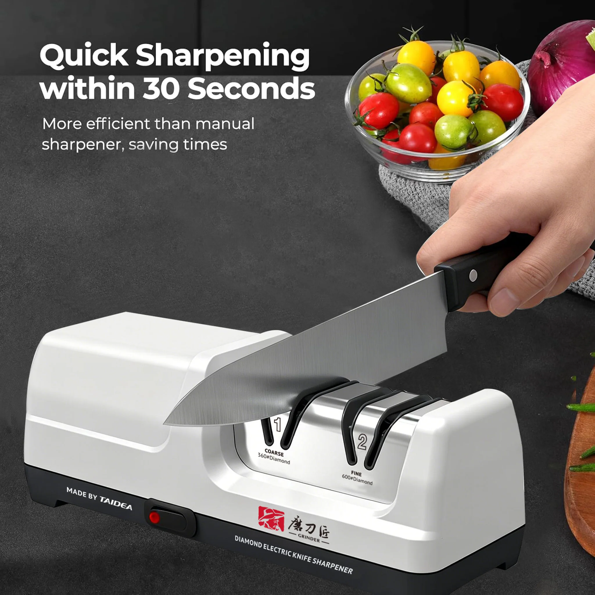 Electric Kitchen Knife Sharpener with 100% Diamond Grinding – 20° Precision Sharpening for Instant Edge Recovery