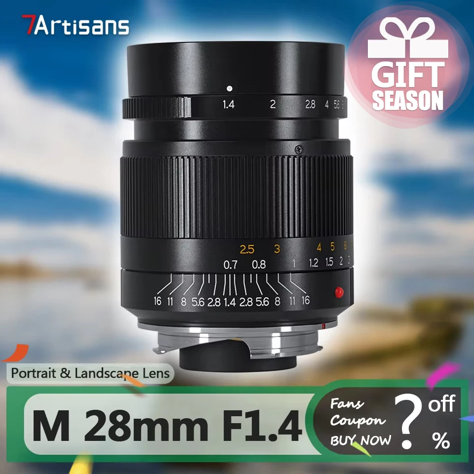 7artisans Full Frame M 28mm F1.4 Wide Angle Fixed Focal Lens for Potrait Landscape Photography with Leica M Mount M2 M3 M4