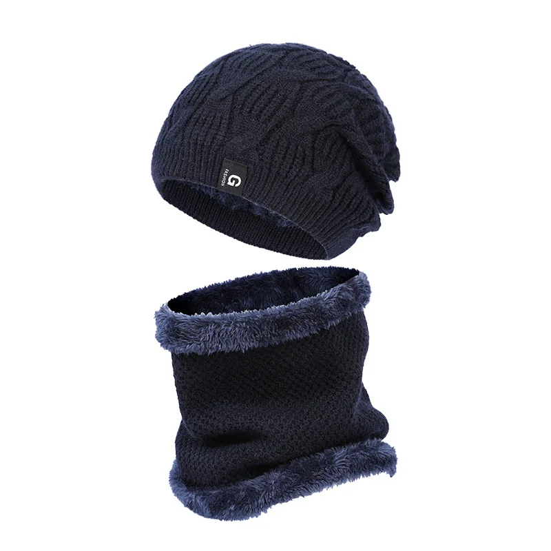 Cachecol de malha para homens e mulheres, terno espesso, proteção de orelha, lenço de veludo, gorro quente, outono, inverno, 2 peças