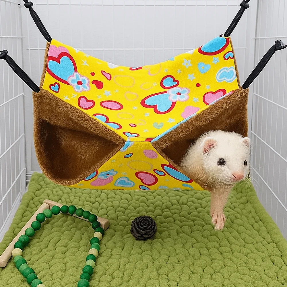 

Cute Double-layer Hamster Hammock Thicken Cozy Pets Sleeping Bag Warm Fleece Print Hamster Hideout Cage Cage Accessories