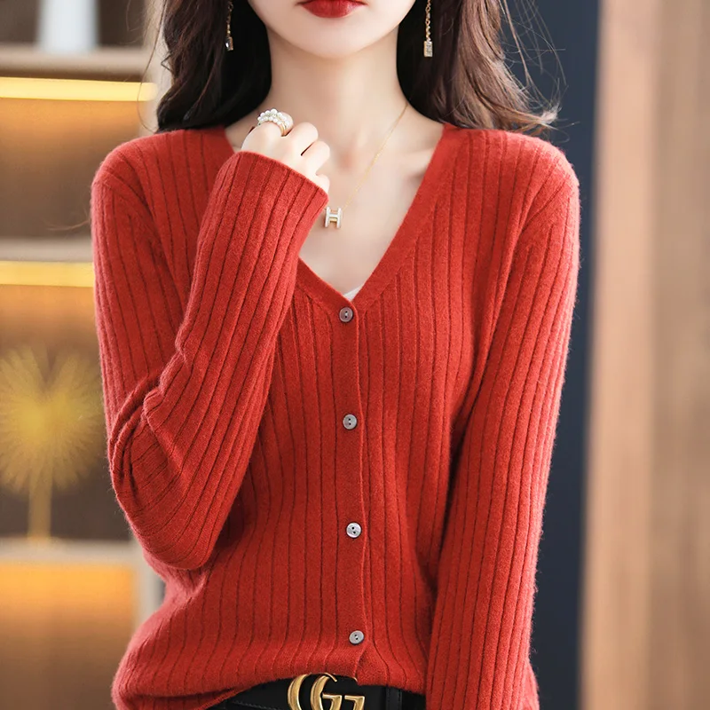 Cardigan Coat Women\'s Sweater V-Neck Spring Autumn New Soft Glutinous Temperament Knitted Sweater Loose High Waist Korean Versio