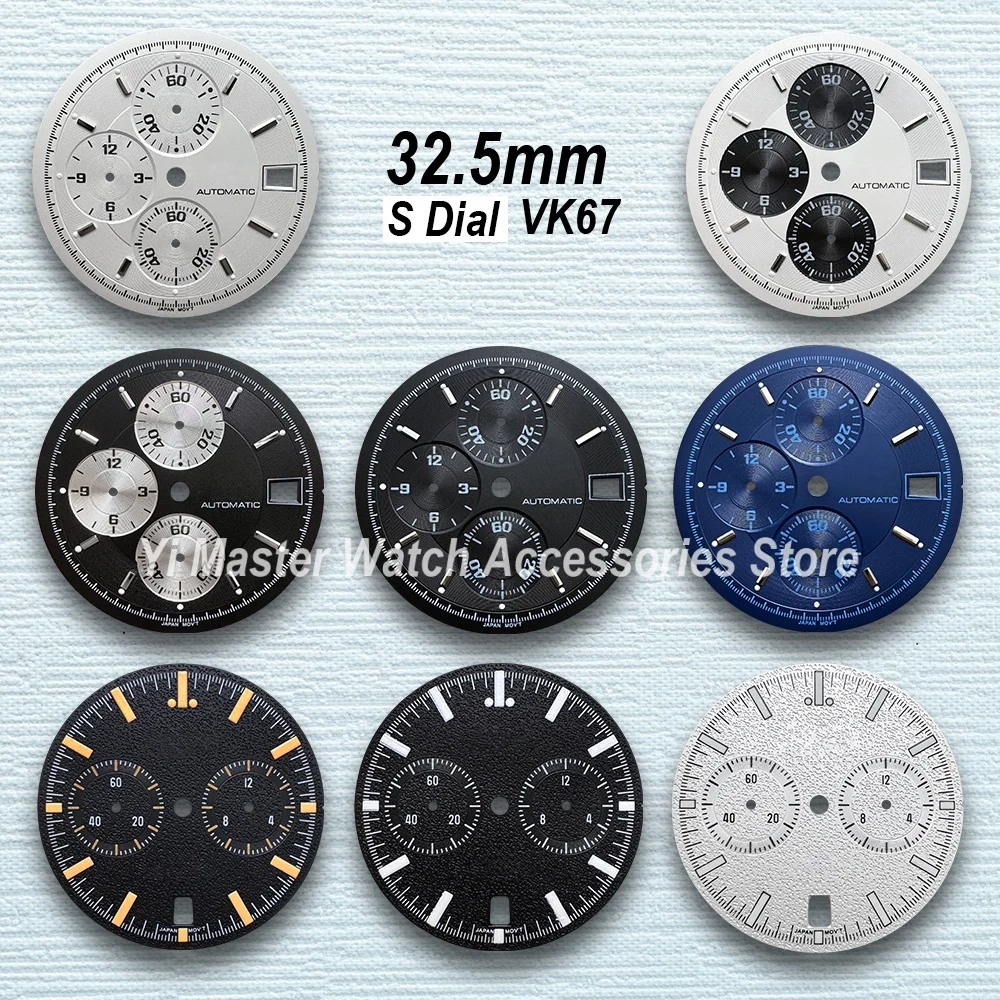 

32.5mm S Logo Matte Speed Dial Fit VK67 Movement Green Luminous Watch Modification Accessories