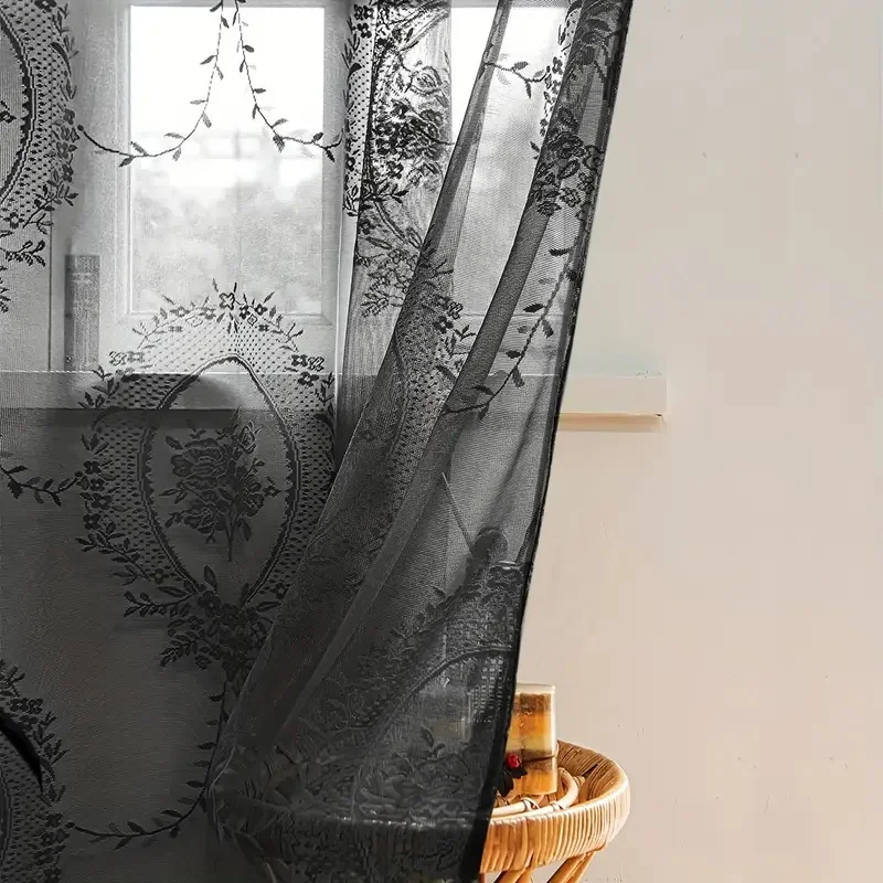 1Pc European-Style Translucent Lace Curtain, Finely Crafted Gauze Curtain with Peony Flower Design, Used to Decorate Your Home Outdoors, Filtering