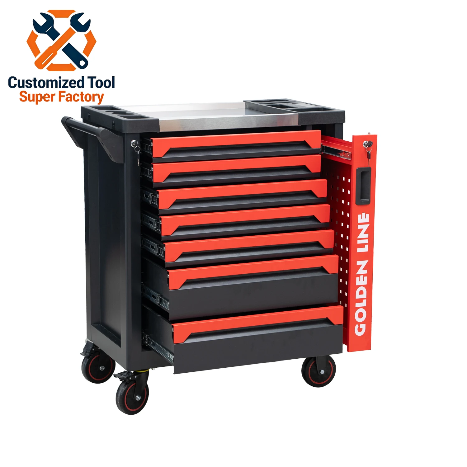 Metal Tool Cabinet with 7-Drawer Storage and Customizable Options for Garage Workshop