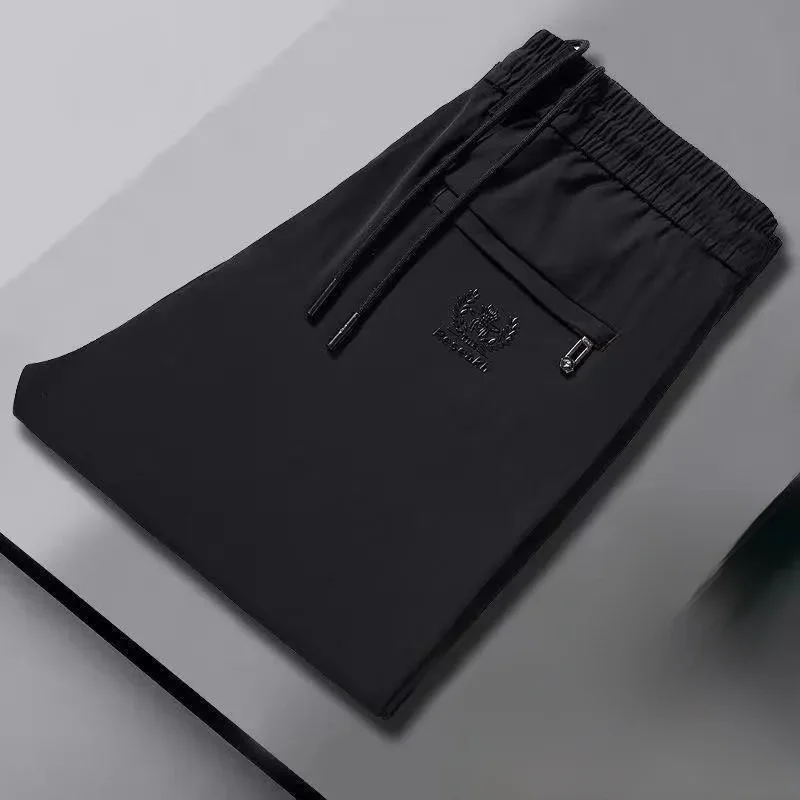 夏用高級薄手ルーズストレートアイスシルク伸縮速乾エアコン長ズボン メンズビジネスカジュアルスタイル