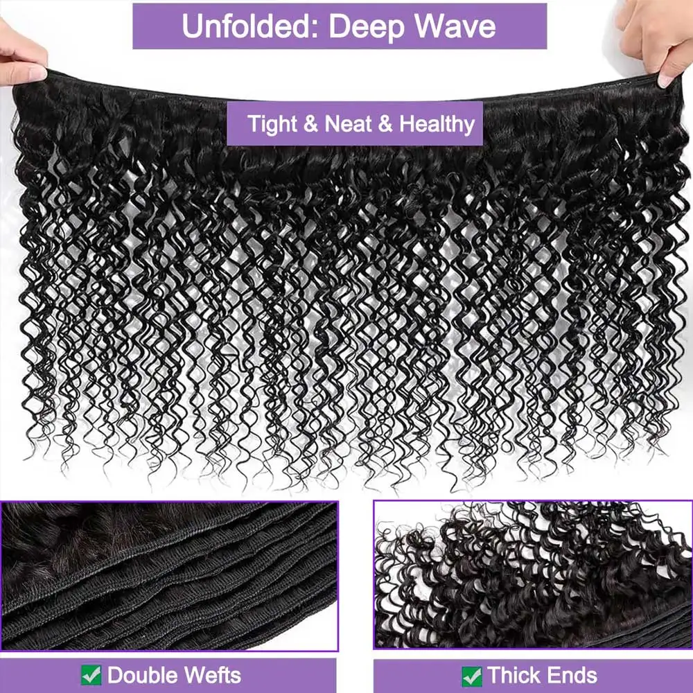 CHEAP Deep Wave Bundle Human Hair 100% Unprocessed Remy 30 32 Inch 3/4 Bundles Raw Curly Virgin Hair Extension Double Weft