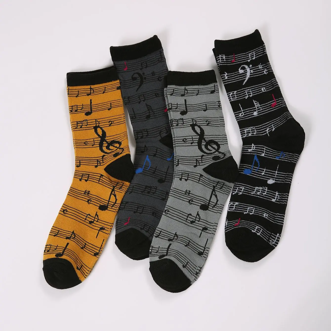 4 pairs/sets of men's fashion music symbol personality interesting pattern sock combination