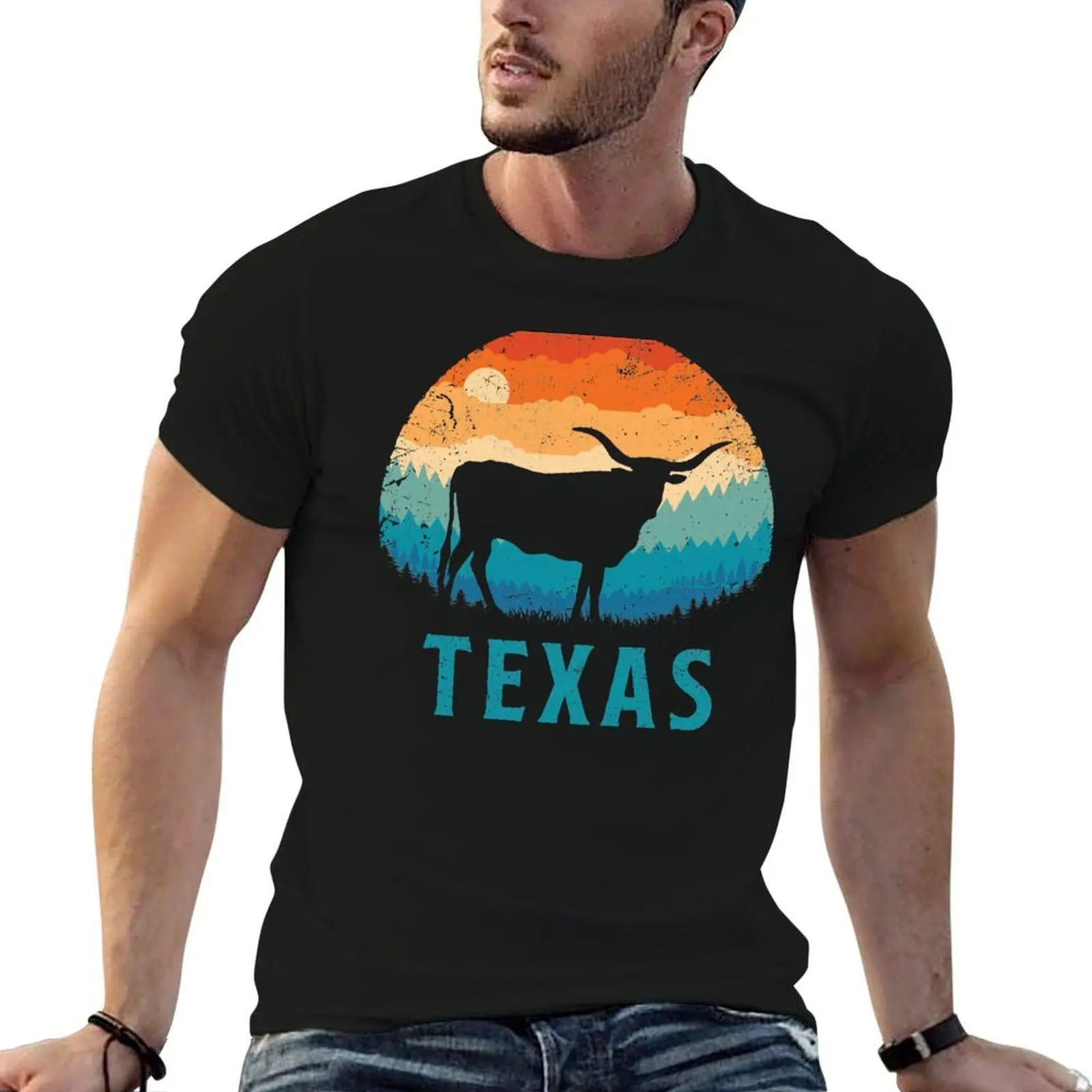 

Texas Retro Longhorn T-Shirt t shirt man designer t shirt personalised t shirt man luxury T-Shirt