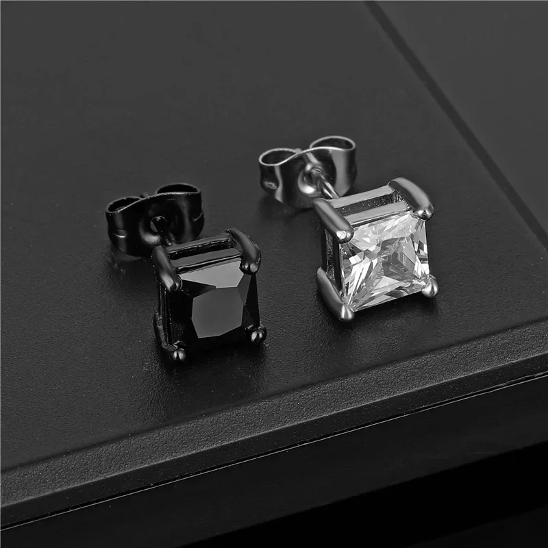 1 Pairs Zircon Titanium Steel Earrings Fashion Simple Geometric Stainless Steel Stud Earring for Trendy Men Women Jewelry Gift