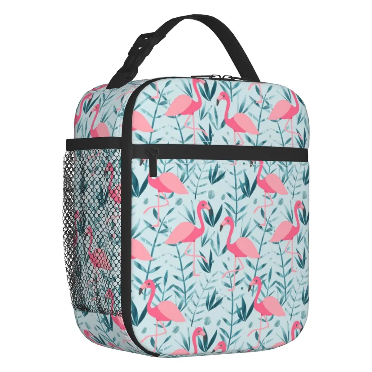 Flamingo Bird Flowers Insulated Lunch Bag for Work School Leakproof Cooler Thermal Bento Box Women Kids