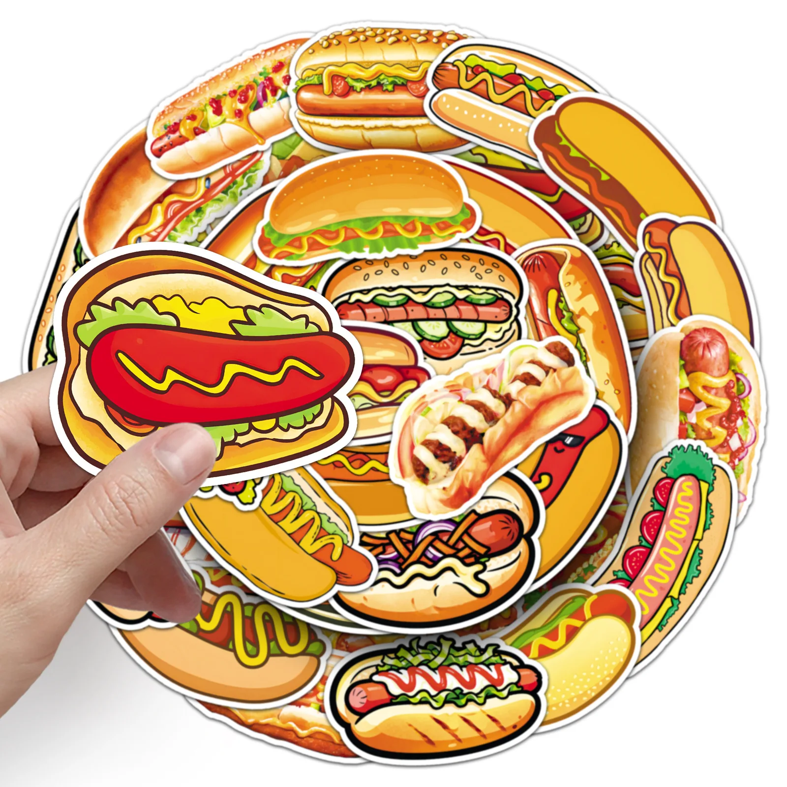 

50PCS Hot Dog Sticker Fast Food Food Gourmet Graffiti Cartoon Waterproof Decal Toy for Refrigerator Scooter Scrapbook Luggage