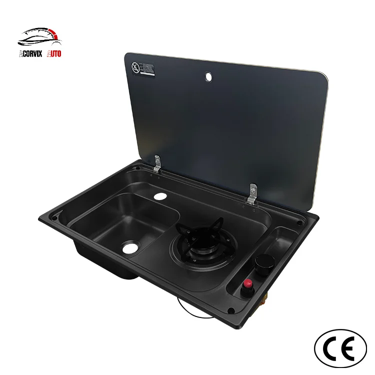 Black Nanotechnology Coated SS304 RV Sink and Burner Cooktop Combo for Caravans Campers Yachts & Motorhomes CE Certification