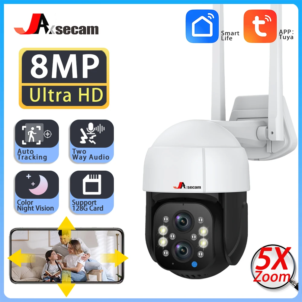 Tuya Smart Life 4K 8MP 5X Zoom Dual Lens PTZ WIFi Camera Auto Tracking Outdoor Street 4MP Security Video Surveillance IP Cameras