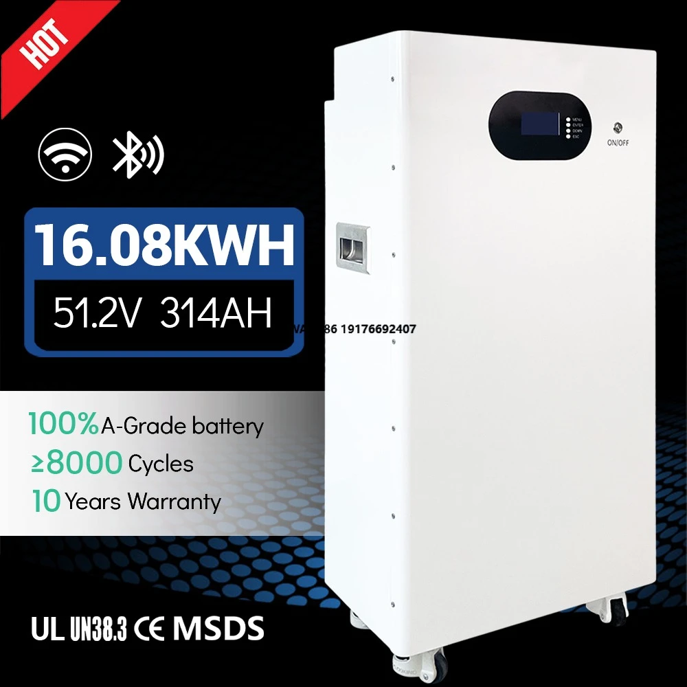 51.2V 314Ah Lithium Lifepo4 Solar Battery Pack Home Energy Storage System for Hybrid Off Grid Panel Inverter Power Bank Station