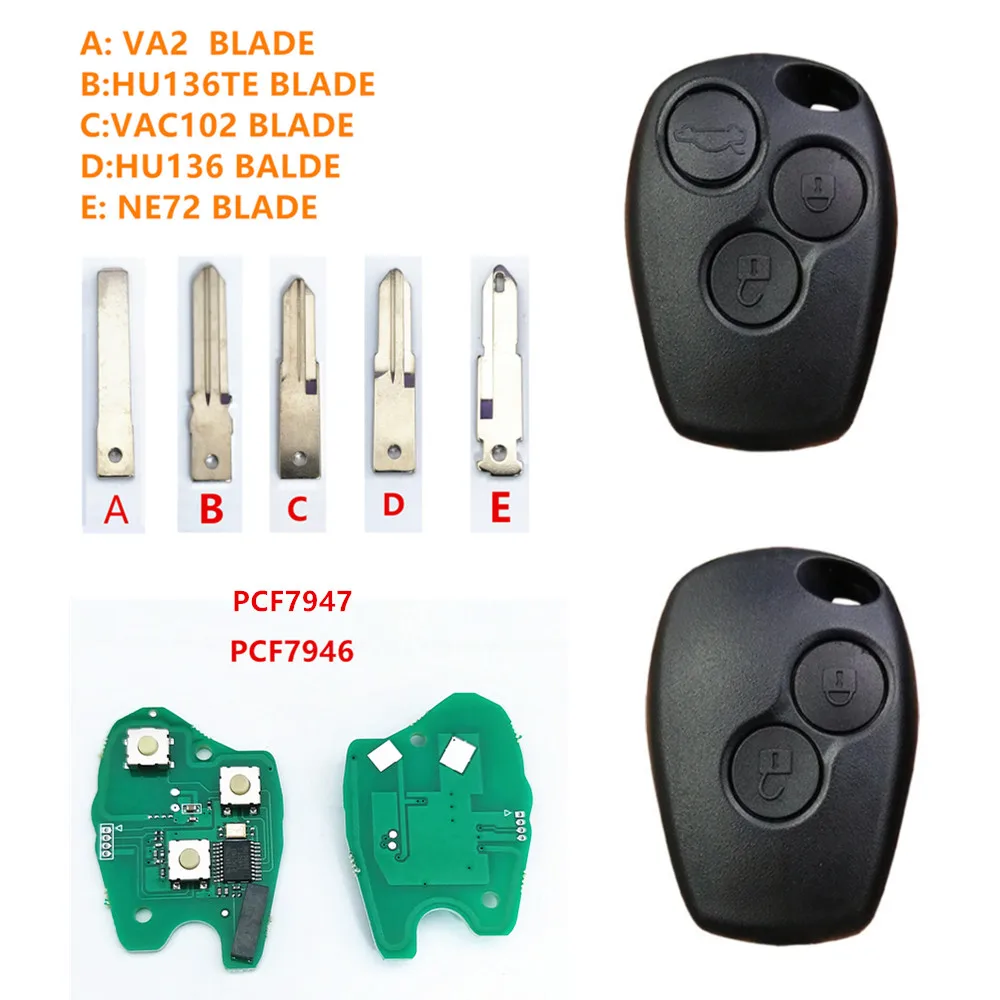 

2/3button PCF7947 pcf7946 Chip 3 button Remote Car Key For Renault Duster Modus Clio 3 Twingo DACIA Logan Sandero Kangoo 433MHz