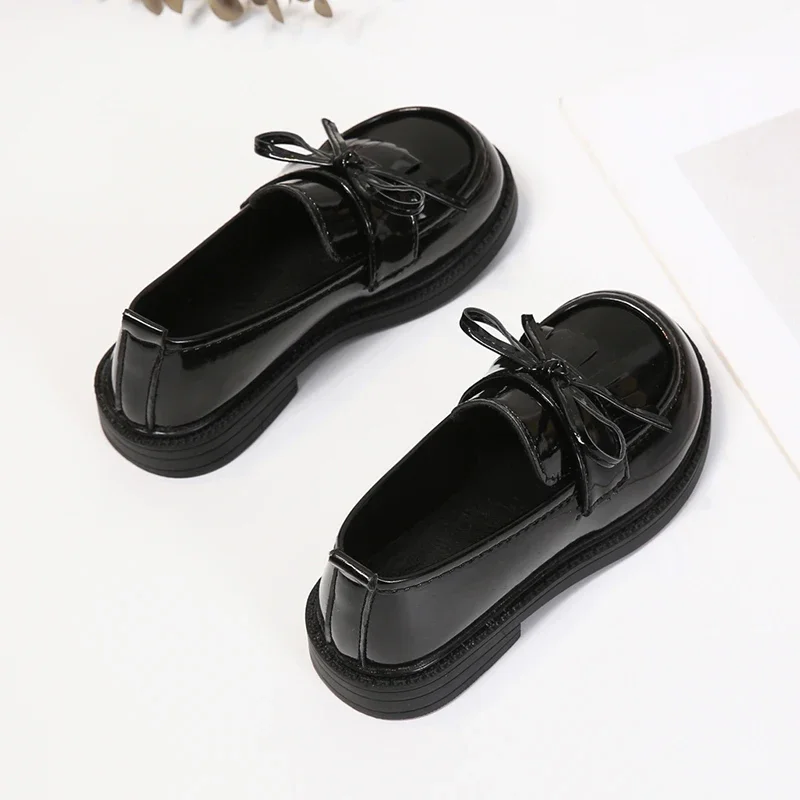 Girls Leather Shoes for Party Wedding Children Loafer for School Soft Soles Simple Kids Fashion Tassels Bow Non-slip Casual Shoe