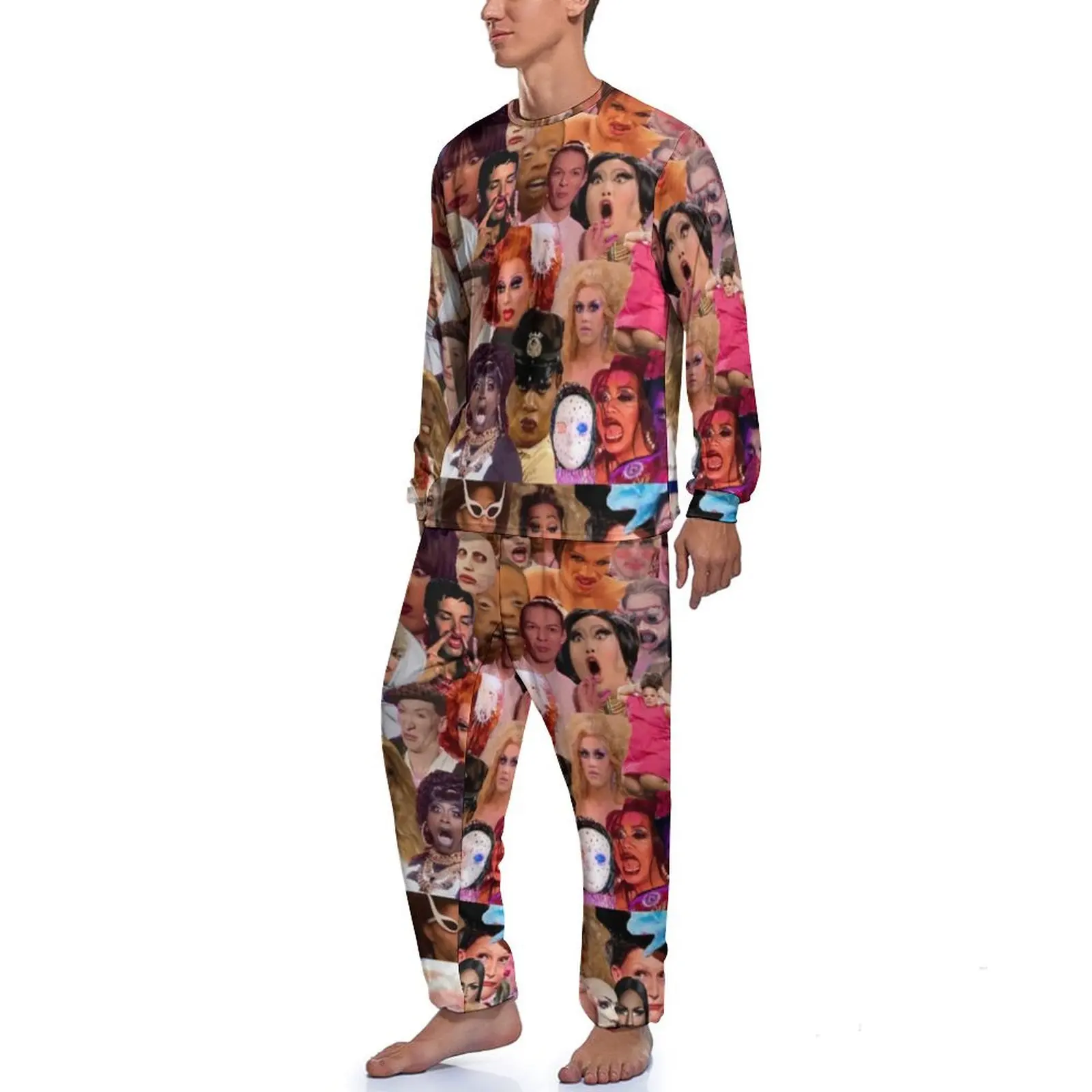 Drag Queen Pajamas Autumn Funny Memes Print Home Nightwear Man Two Piece Printed Long Sleeve Cool Pajamas Set