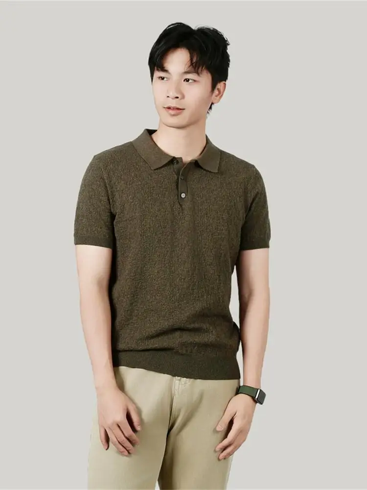 

Роскошные однотонные вязаные рубашки поло для мужчин с коротким рукавом, винтажные летние качественные мягкие удобные тренды, повседневные Camisas De Hombre