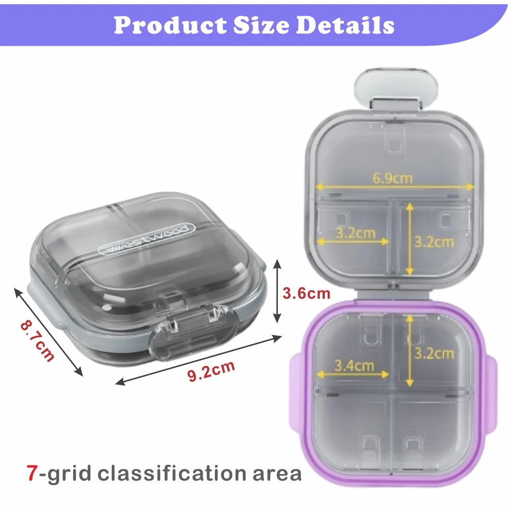 Portable Weekly Pill Case, 7 Secure Compartments - Leak-Proof Travel Organizer