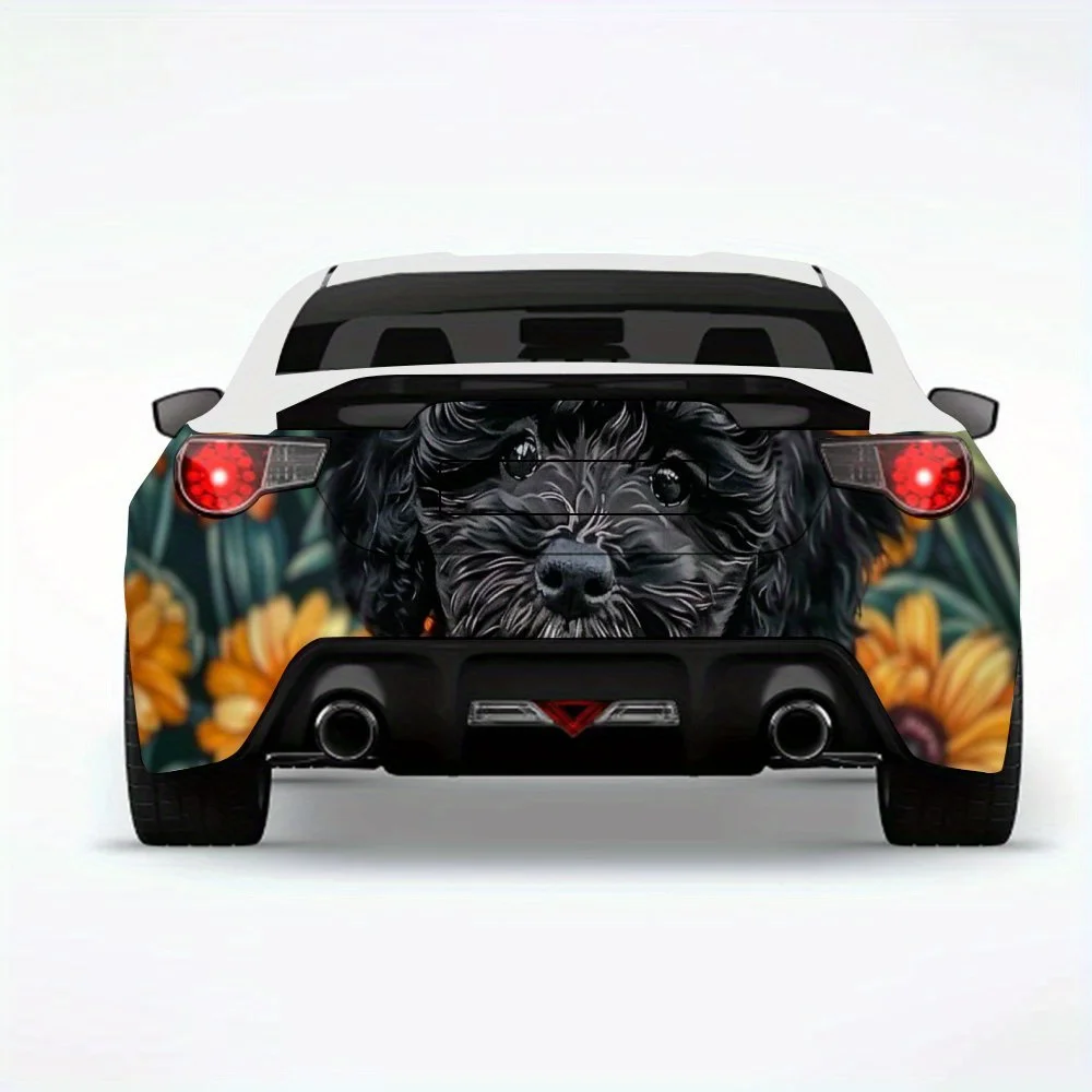 

Пушистая наклейка на автомобиль с собакой и цветком, виниловая наклейка на заднюю часть автомобиля, водонепроницаемые самоклеящиеся виниловые наклейки для хвоста и бампера автомобиля, декабрь