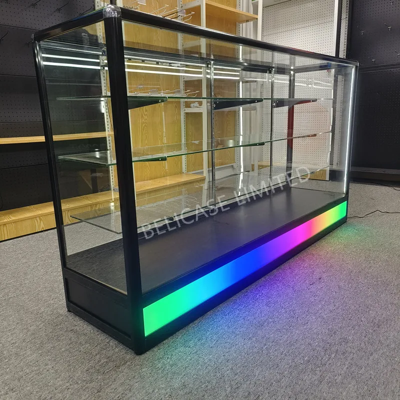 

custom.Factory Price Shop Glass Showcase Aluminum Display Cases Display Shelves Design For Smoke Shop