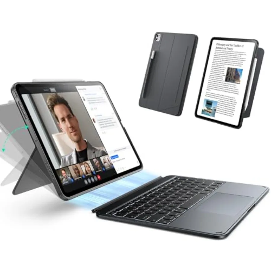 

Case with Keyboard for M5/M4 2025/2024 Magnetic Detachable Keyboard Portrait/Landscape Modes Large Click-Anywhere Trackpad Back