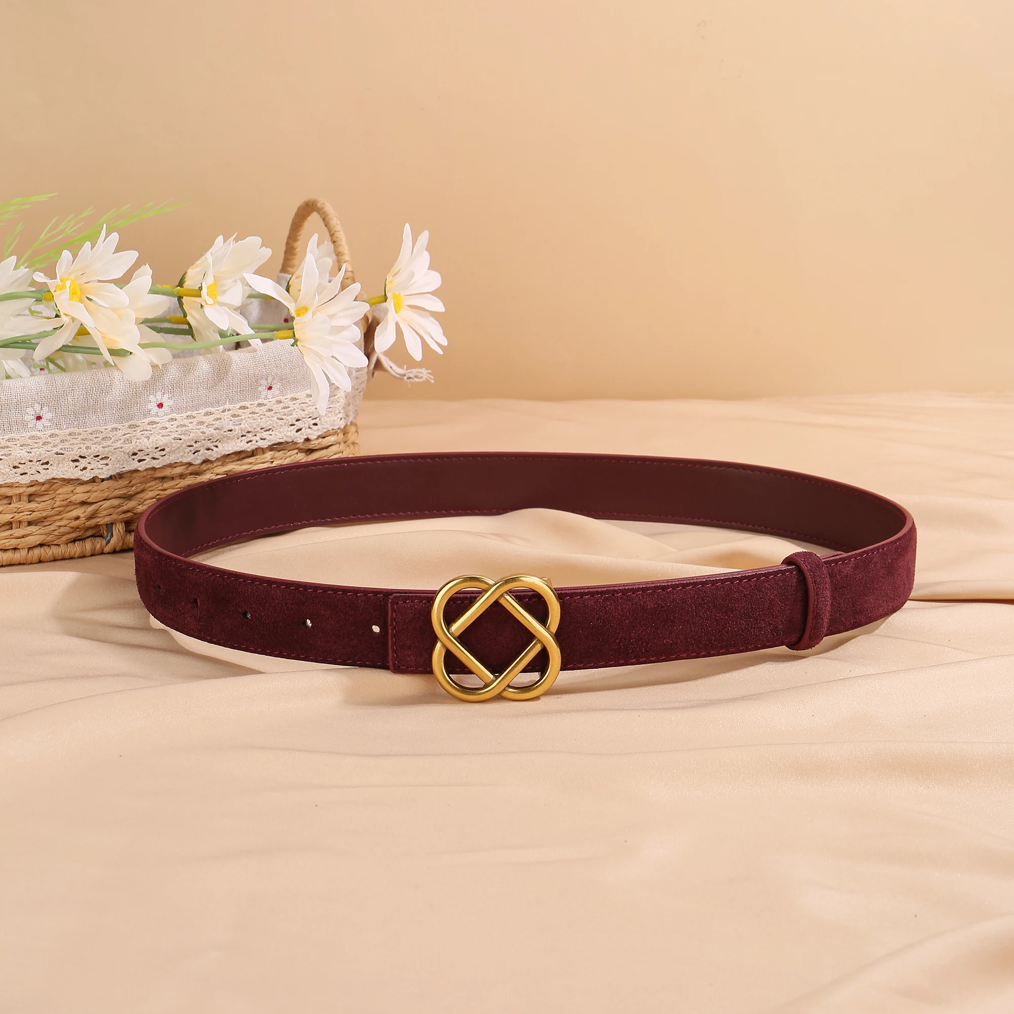 2026 Neuer 2,8 cm breiter Wildleder-Rindsledergürtel für Damen im Vintage-Stil mit Retro-Goldschnalle, schmaler Ledergürtel für Kleider und Jeans – Detail 17