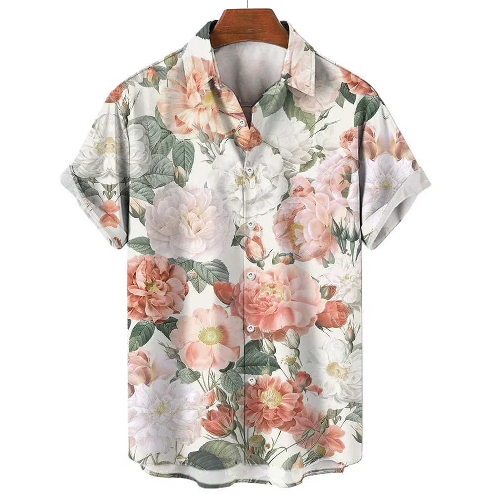 Camisa de manga corta con un aspecto fresco y moderno, nuevo estilo, 2023 El estampado floral 3D le da un efecto de ciudad floreciente. Es un cas