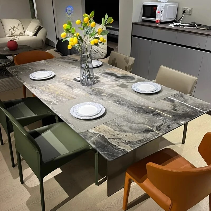 

Imported natural Venetian brown light luxury marble dining table Modern simple household luxury stone rectangular table