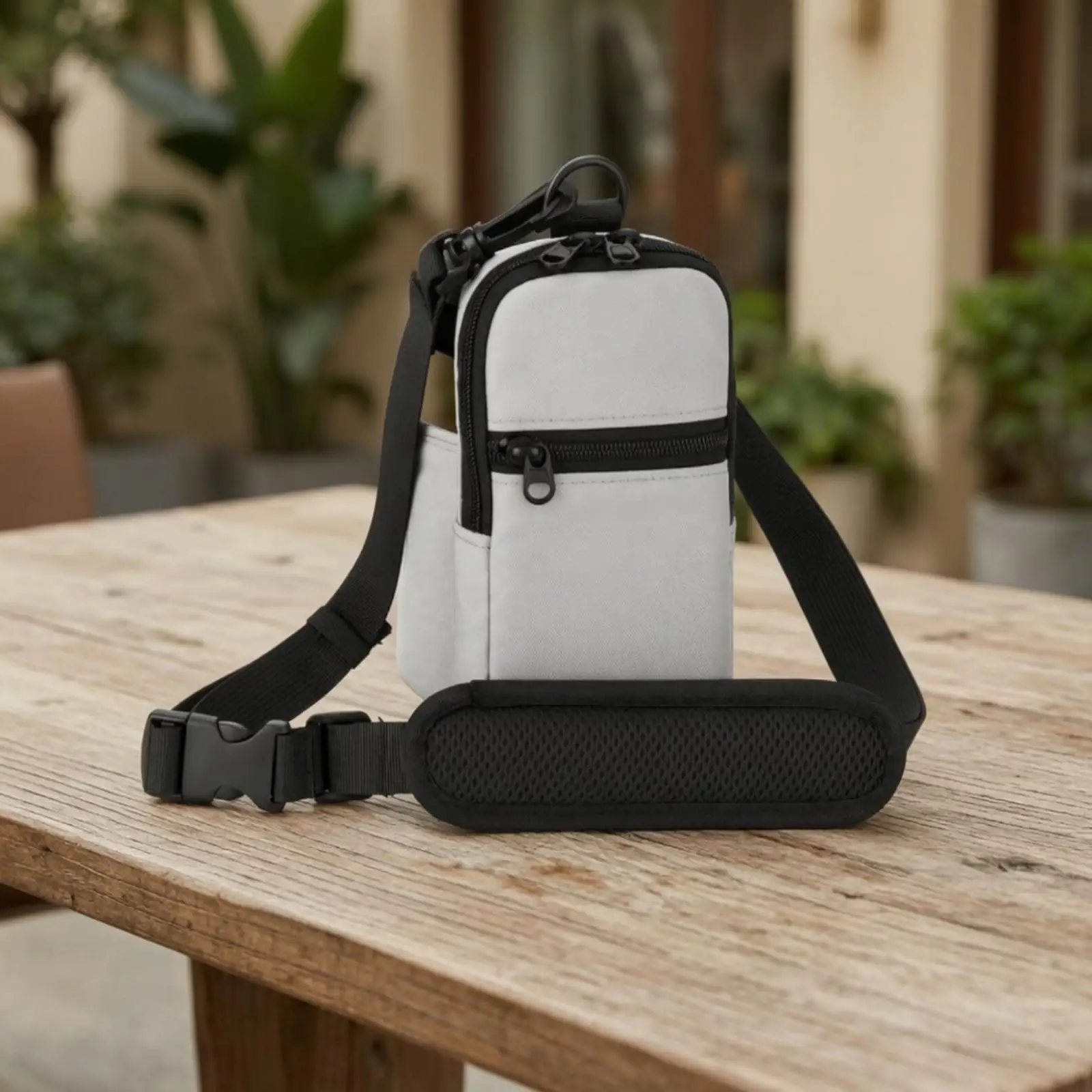 Adjustable Padded Strap Bottle Carrier Pouch with Front Zip Pocket and Phone Lining for Hiking Travel Daily Carry