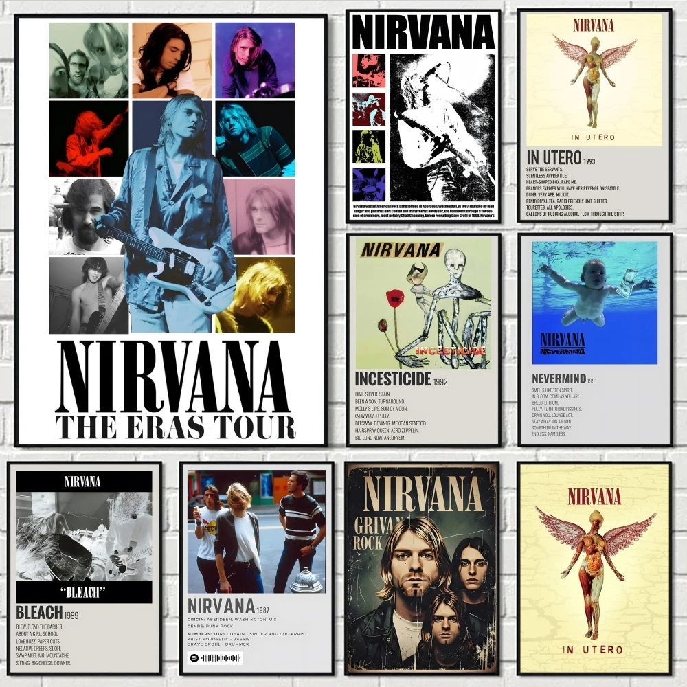 Hot Rock Band N-Nirvanaes Poster Perfect Space Sticker Self Adhesive for Office Home Theater Wall Art Decor Fancy Gift