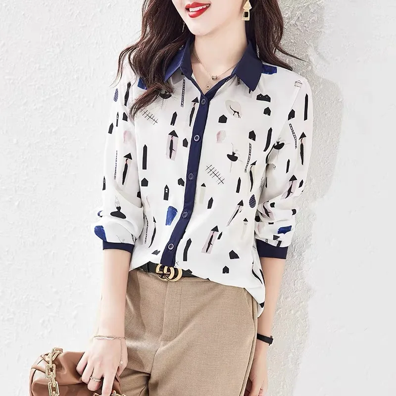 

Spring 2025 New Long Sleeve Chiffon Blouse for Women Floral Print Thin Unique Top Full Sleeve Short Sleeve Summer Blouse