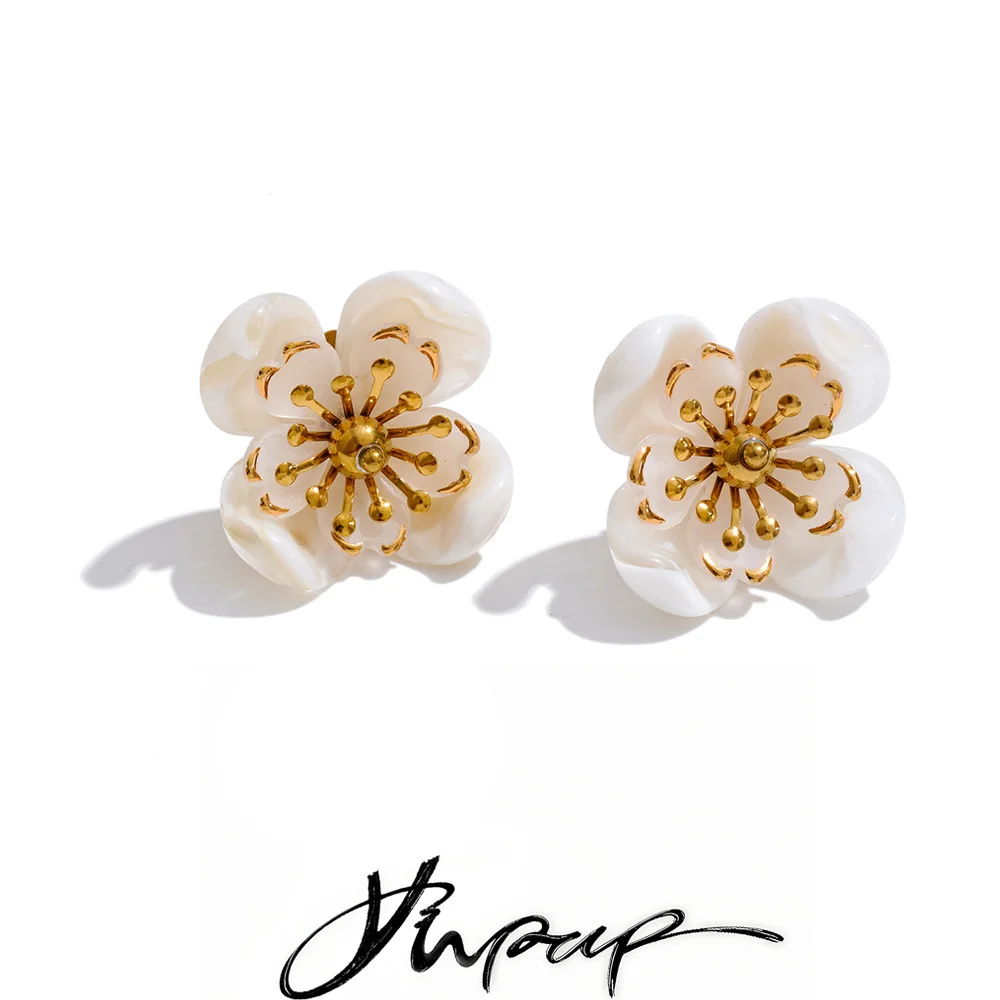 Yhpup New Stainless Steel Resin Flower Stud Earrings for Women Spring Summer Aesthetic Young Jewelry Wholesale