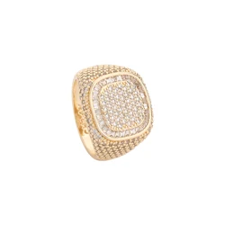 New Men's Ice Crystal Square Seal Zircon Copper Material Plated with 14k Gold Hip Hop Unisex Ring Support Wholesale