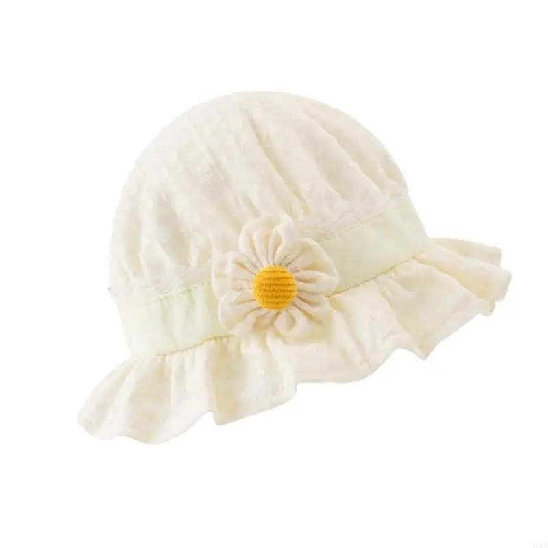 Baby Girls Cotton Fisherman Caps with Sweet Flower Decor, Fashionable Small Kids Bucket Caps for Daily Use 0-12 Month
