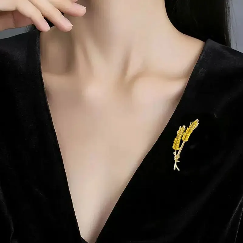 Classic Wheat Sheaf Cubic Zirconia Broochs For Women Men Gold Metal Crystal Plant Brooch Party Daily Jewelry image 5