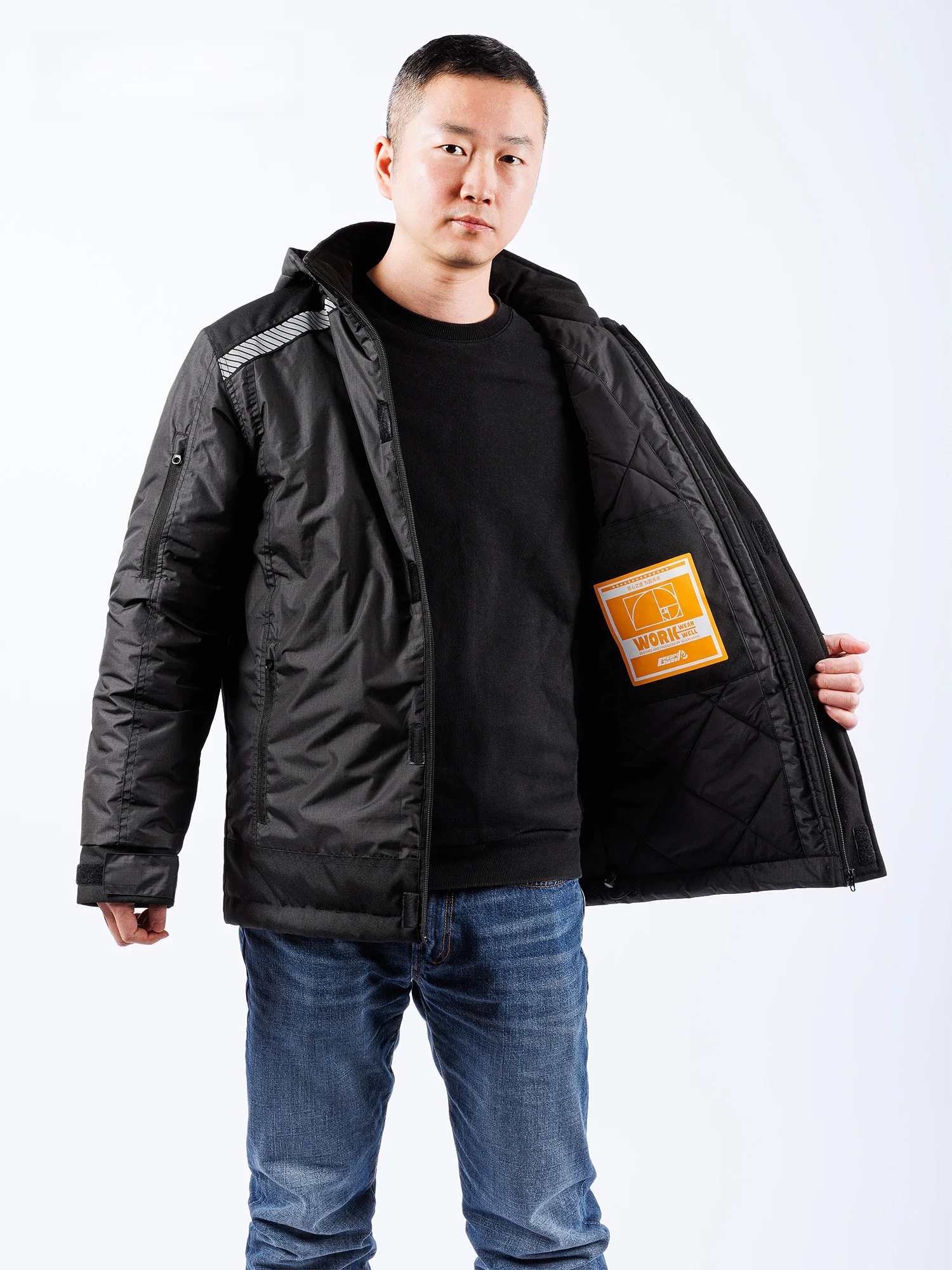 

Thiened Cotton Padded Jaet Tech Cotton Winter Sle Windproof Warm Outdoor Busin Men's Clothing Hooded Zipper Closure