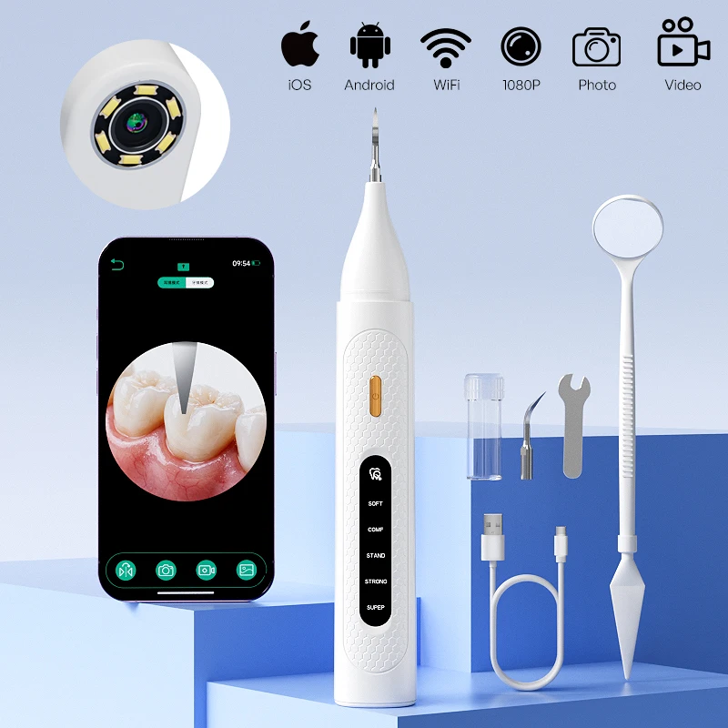 Limpiador Dental Ultrasónico Visible con WIFI, Cámara Eléctrica para Limpieza de Dientes, 5 Modos, 6 LED, Eliminador de Sarro y Placa, Limpieza Dental Doméstica