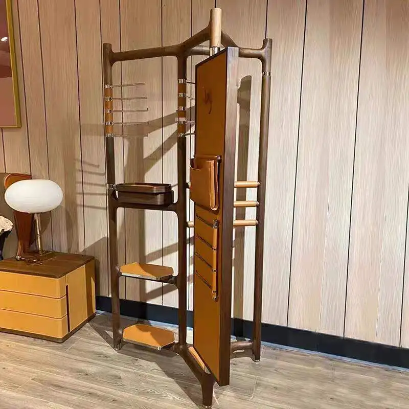 Solid wood coat rack floor-to-ceiling ash bedroom high-end hanger walnut home vertical rack living room fitting